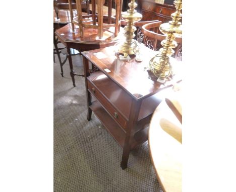 A good quality reproduction lamp table, of rectangular form, having single frieze drawer, raised on block supports