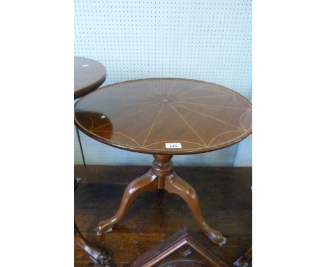 A Georgian inlaid mahogany tripod table the circular top inlaid with spider's web type Sheraton revival top, height 59cm, dia