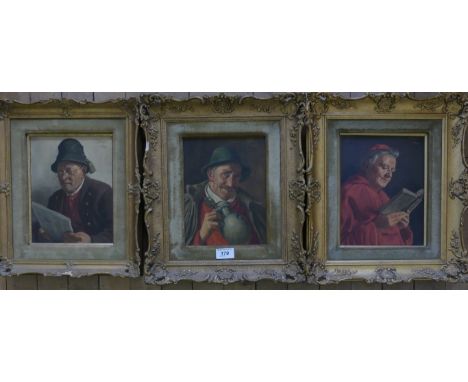 Stienhof (20th Century, German) - a set of three small portrait studies oil on canvas in foliate moulded gilt frames.