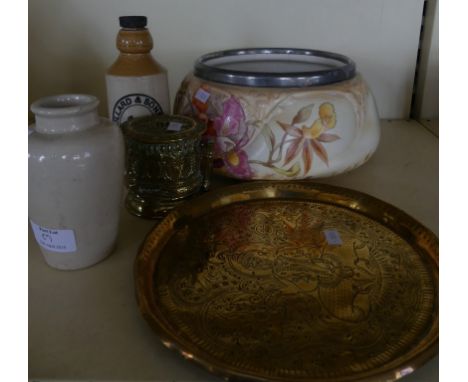 A mixed lot comprising Fieldings circular salad bowl, stoneware creamery jar, Boullards bottle, Sylvac Alsatian, Beswick blue