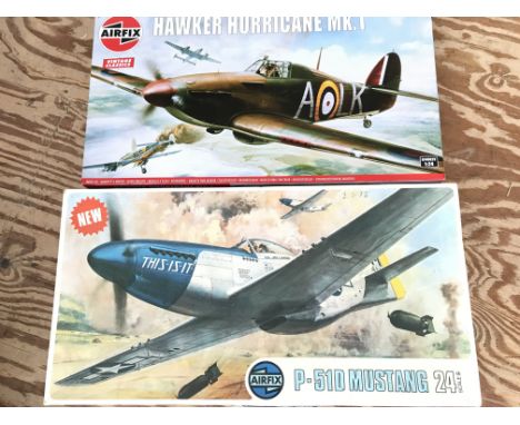 2 Boxed Airfix Model Kits. A Hawker Hurricane and a P-51D Mustang Both 1/24 scale. (2).