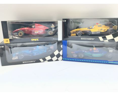 4 Boxed 1/18 Scale F1 Cars Including Minichamps and Onyx. No Reserve.