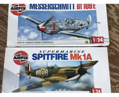 2 Boxed Airfix model Kits. A Messerschmitt and Spitfire Both 1/24 Scale.(2).