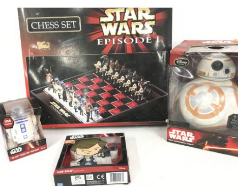A Collection of Modern Star Wars Items. Including a Episode 1 Chess Set. A BB-8 Asromech Droid. A Han Solo 3D Deco Light. And