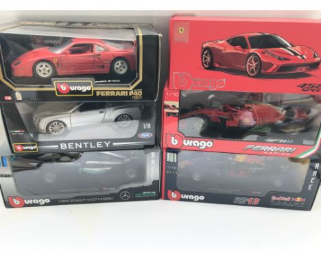 6 X Boxed 1/18 Scale Burago Diecast Vehicles. No Reserve.
