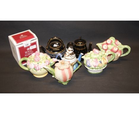 Collection of ceramic teapots, Victorian and later, to include a boxed Royal Albert Old Country Roses teapot, hand-painted Co