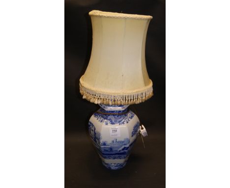 Modern Spode blue and white table lamp. Entitled Italian