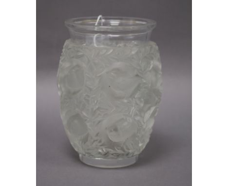 A Lalique 'Bagatelle Sparrow' vase, of ovoid form, having all-round relief-moulded frosted decoration of sparrows within foli