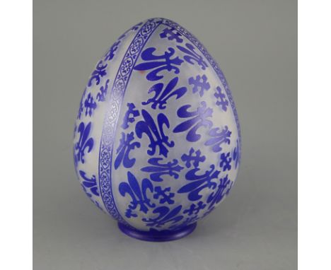 A French blue acid etched glass light shade height 20cm
