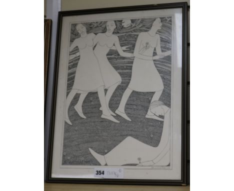 Hannah Frank (Scottish 1908-2008), black and white lithograph, 'Spring Frieze', 1945, signed and dated in the print, addition