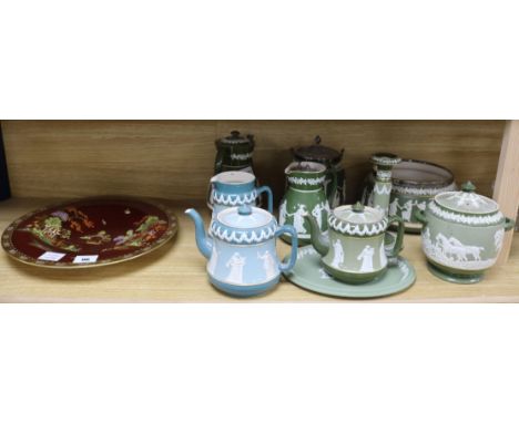 A Carlton Ware Rouge Royale lustre charger, Mikado pattern, diameter 36cm and a collection of Carlton Ware green jasper-type 