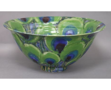 A Dartington Pottery 'Peacock' design large bowl by Janice Tchalenko, Dia 42cm