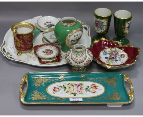 A collection of Limoges and other decorative porcelain, including a shaped circular two-handled tray painted with flowers on 