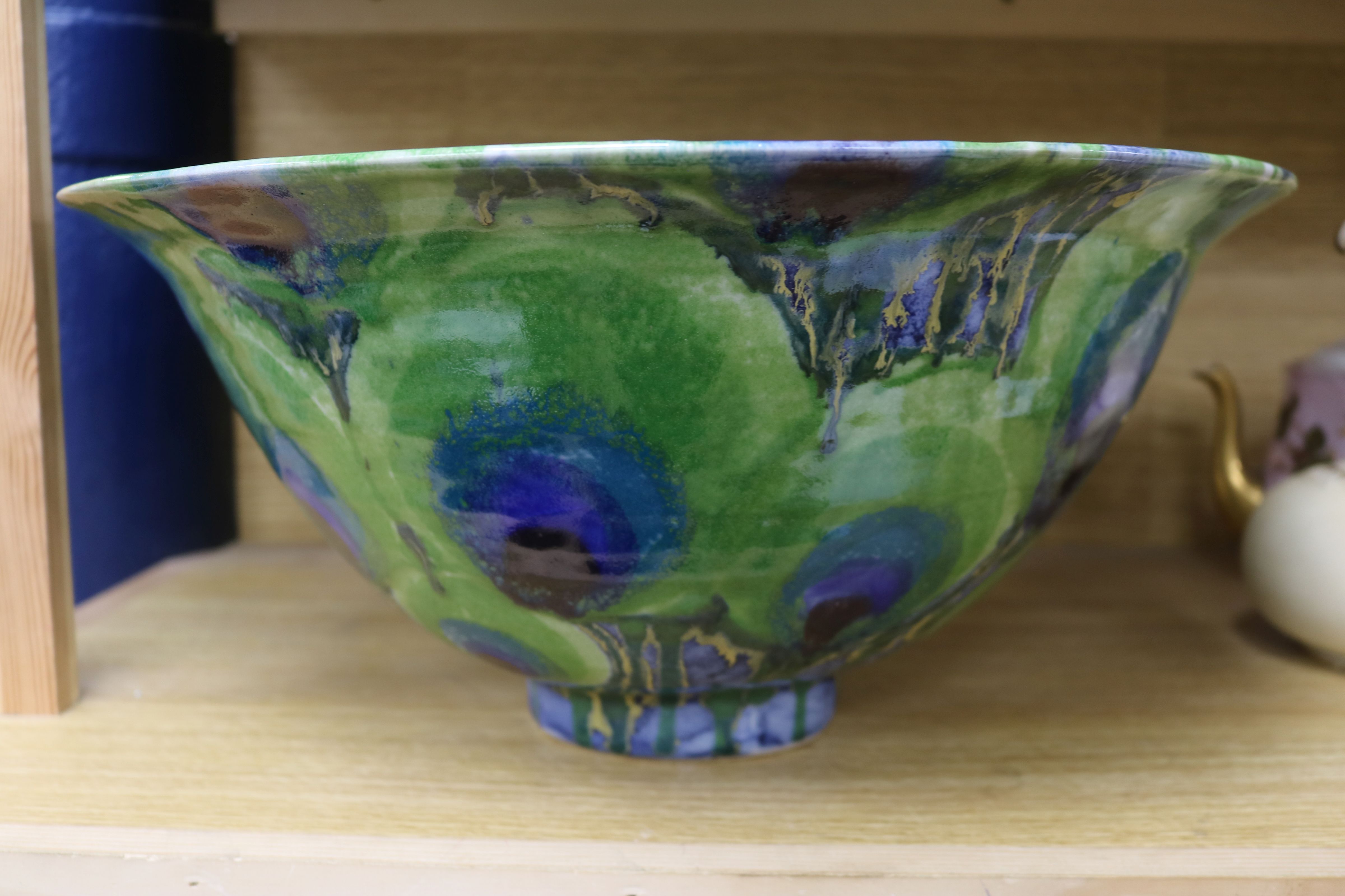 A Dartington Pottery Peacock Design Large Bowl By Janice Tchalenko