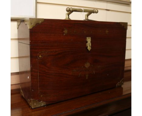 An Indian brass inlaid shisham wood decanter chest W.58cm