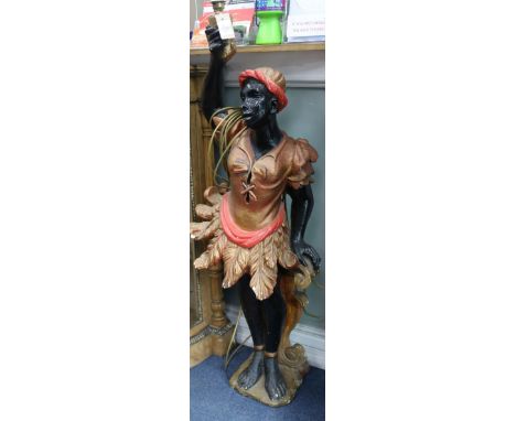 A painted composition Blackamoor figural lamp