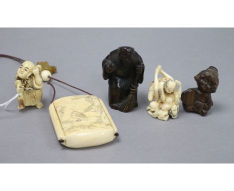A group of modern bone and wood inro and netsuke