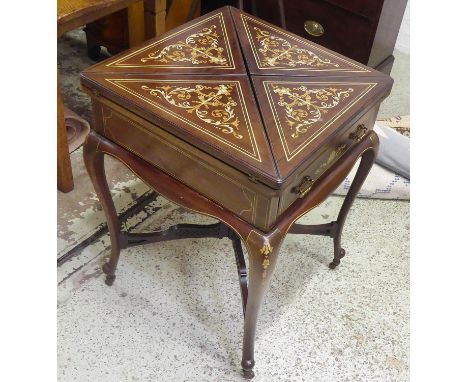 ENVELOPE CARD TABLE, late Victorian mahogany with ivory and boxwood marquetry, the green baize lined playing surface with cop