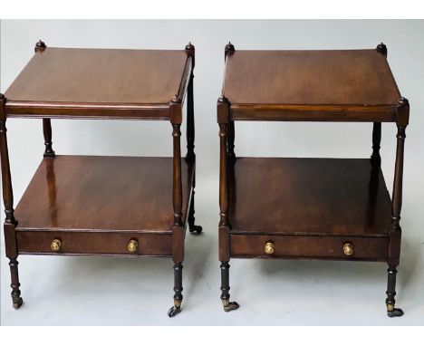 LAMP TABLES, a pair, George III style mahogany, each with drawer and under tier, 61cm H x 45cm W x 45cm D. (2) 