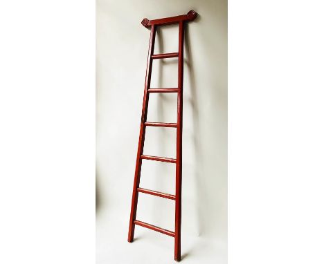 LIBRARY LADDER, late 19th/early 20th century Chinese red lacquer with six rungs, 200cm H x 50cm. 