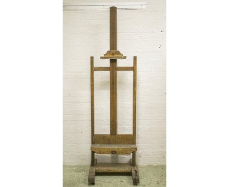 LECHERTIER BARBE &amp; CO ARTIST'S EASEL, early 20th century oak, labeled and height adjustable (winder required) 56cm x 55cm