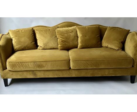 SOFA, Art Deco style mustard velvet with arched back and tapering supports, 220cm W. 