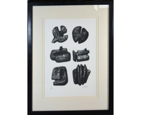 Henry Moore, Six Studies of Sculptures, limited edition print number 12 of 200 signed in pencil, 34 x 24 cms 