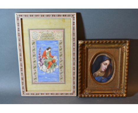 A Moghul Watercolour together with a portrait miniature on porcelain panel 