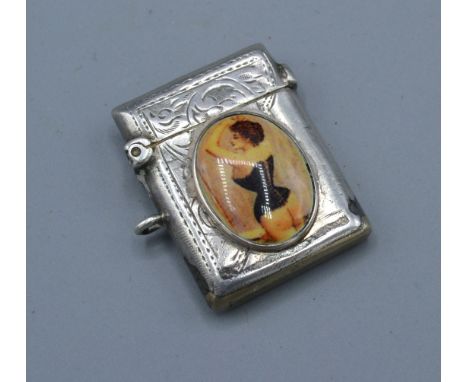 A Birmingham Silver Converted Vesta Case with applied panel 