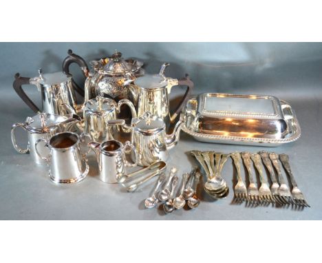 A Silver Plated Hot Water and Coffee Pot by Mappin &amp; Webb together with a collection of other silver plate 