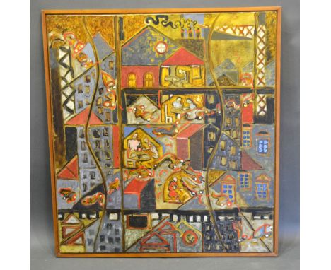 Attributed to Cally Saunders 'Abstract With Figures' oil on canvas, 106 x 96 cms 