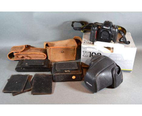 A Cameo Plate Camera together with a Kodak camera and a Nikon D100 within original box 