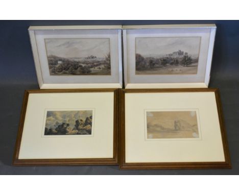 Attributed to George Cornwallis-West, pencil drawing together with three other pictures 