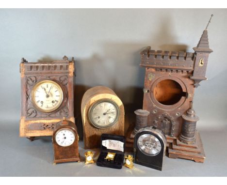 A Clock Movement by Leroy And Fils Paris housed within a later mantle clock case with silvered dial together with a small col