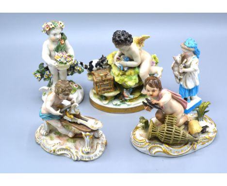 A German Porcelain In The Form Of Cupid Sharpening His Arrow together with two other similar groups, a similar Berlin figure 