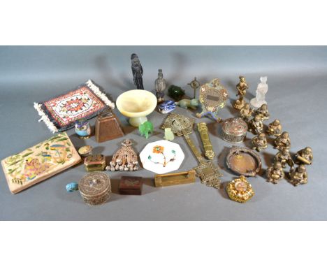 A Champleve Watch Stand together with other items to include Oriental figures