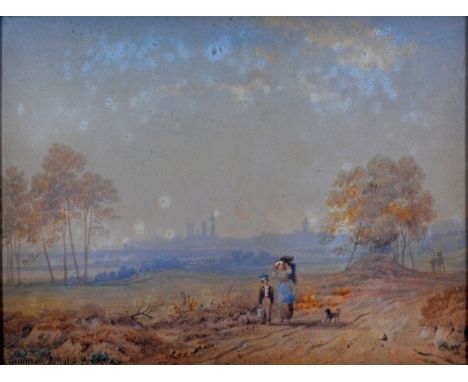 Henry Gastineau 'Rural Scene with Figures and Dog on a Track' watercolour signed 20 x 30 cms 