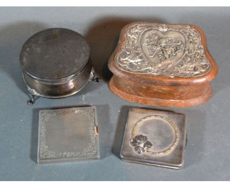 A Birmingham Silver Jewellery Box of circular form with engine turned decoration raised upon three paw feet together with a s