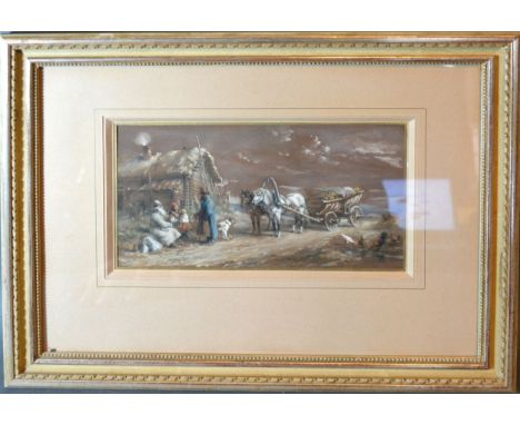 Indistinctly Signed 'Figures, Horse and Cart on a Track' watercolour 13 x 22.5 cms 