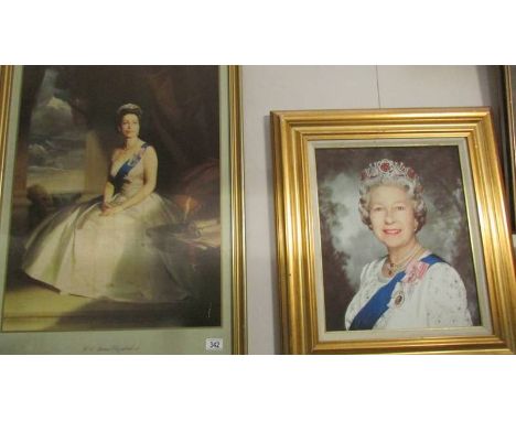 2 portrait prints of Queen Elizabeth II.