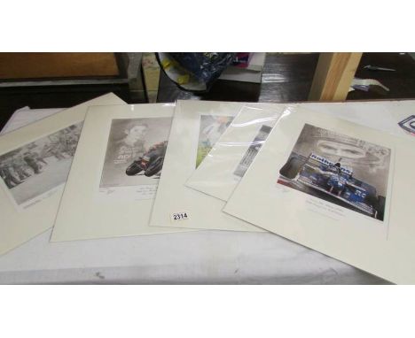 Steve Thompson (XX) Collection of 5 limited edition motor cycle &amp; motor racing prints including one formula one Damon Hil