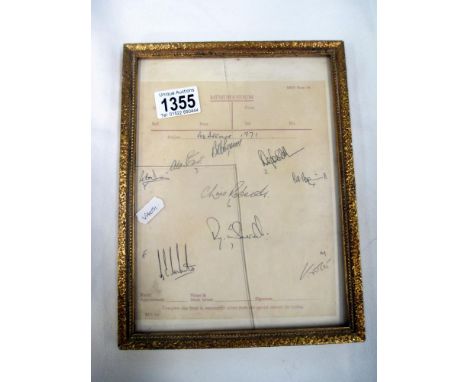 An autographed 1971 Red Arrow memorandum (glass a/f)