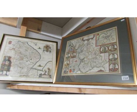 Two framed and glazed old maps. (1 map is marked John Speed) ****Condition report**** Frames are glazed both sides &amp; appe