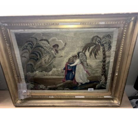 A large gilt framed tapestry of Angels size; 80.5cm x 66cm approx.