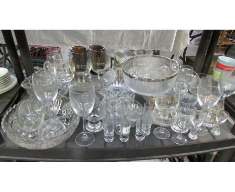 A shelf of glass ware.