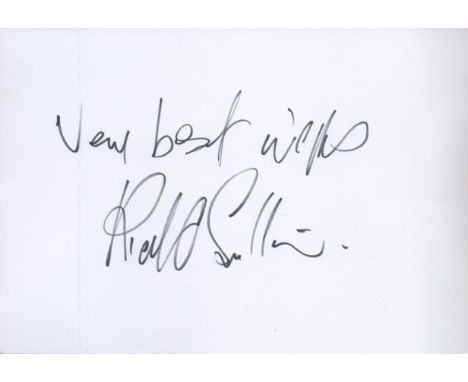 Richard O Sullivan signed 6x8 white card. O'Sullivan is an English comedy actor, who is known for his role as Robin Tripp in 