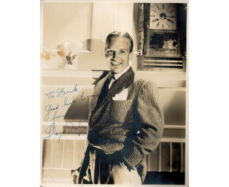 Lloyd Nolan Signed 10 X 8 inch Black and White Vintage Portrait Photo. Signed in blue ink. Dedicated. All autographs come wit