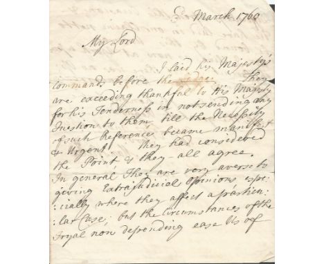 Lord Mansfield 1760 hand written letter. William Murray, 1st Earl of Mansfield, PC, SL (2 March 1705 – 20 March 1793) was a B