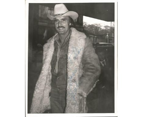 Dennis Weaver signed super 10 x 8 b/w photo, full length in Western outfit, to Stan. American actor who was best known for hi