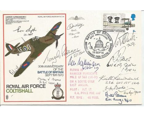 Battle of Britain pilots multisigned RAF Coltishall Hawker Hurricane cover SC29. W Clark, R Jones, K Williamson, T Pickering,